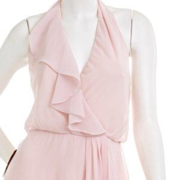 AMSALE NOUVELLE Erica Pink Halter Chiffon Gown - Picture 4 of 5